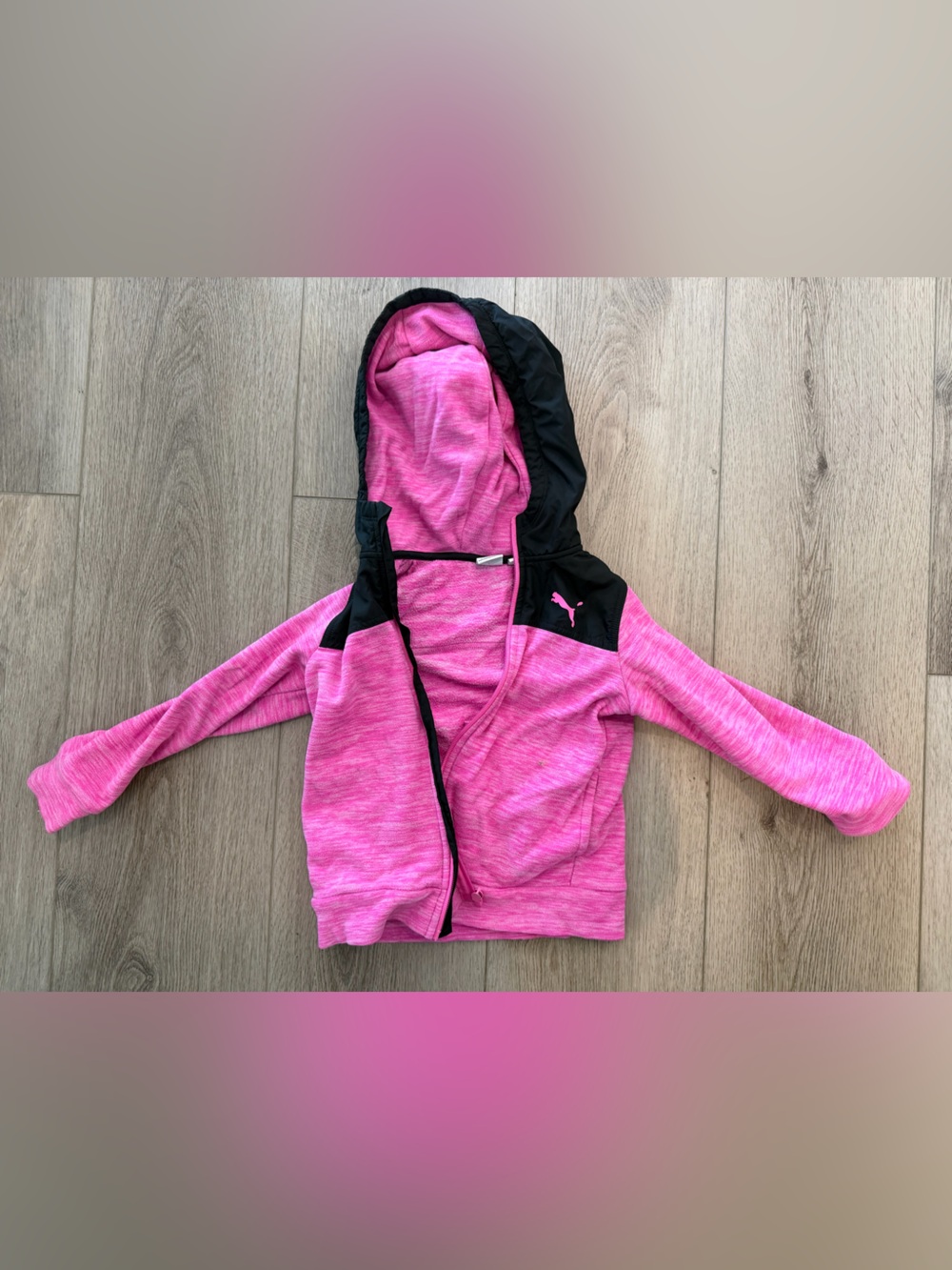 Puma Pink Hooded Puffer Jacket with Black Trim